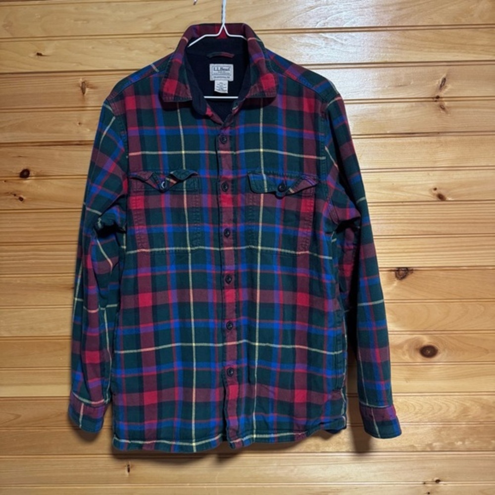 L.L. Bean Mens Plaid Flannel Fleece Lined Shirt Traditional Fit Regular Small